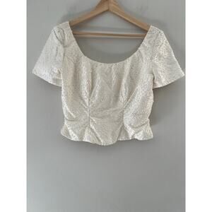 Watters Silk Crop Cocktail Short Sleeve Top Pearl Beaded Scoop Neck 6 JL